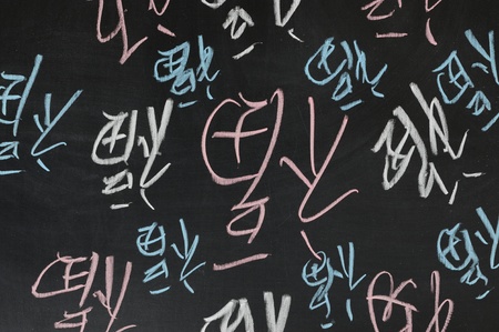 Chalkboard drawing - Group of inverted Chinese word 'Fu' which means 'happyness has arrived' in Chinaの写真素材