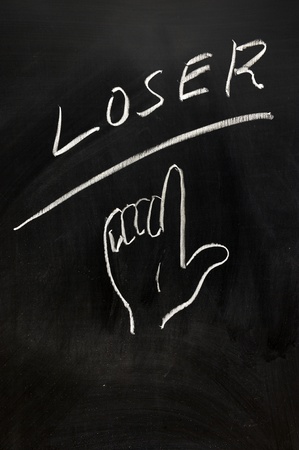 Chalk drawing - Finger point to text pf "Loser"の写真素材