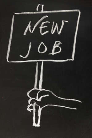 Chalk drawing - hand holding a board writingnew job