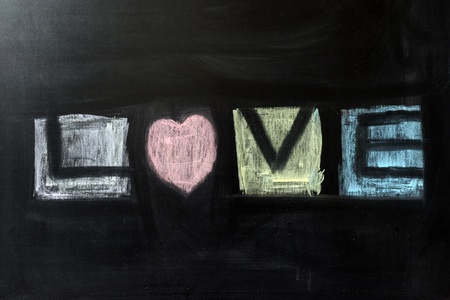 Chalk drawing - Love word written on chalkboardの写真素材