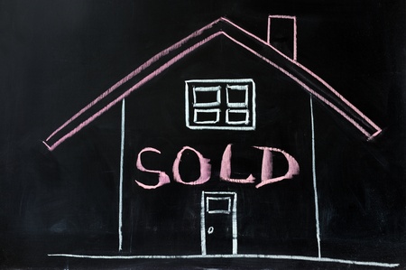 Chalk conceptional drawing - House soldの写真素材