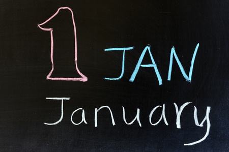 Chalk drawing - January words written on chalkboardの写真素材