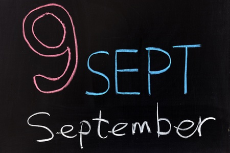 Chalk drawing - September words written on chalkboardの写真素材