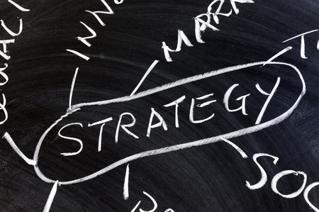 Strategy concept diagram drawn on chalkboard