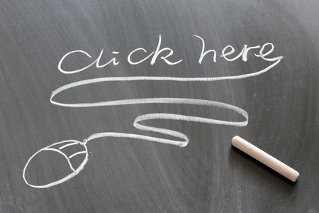 Click hear words and mouse drawn on chalkboardの写真素材