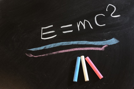 "Theory of relativity" formula written on chalkboardの写真素材