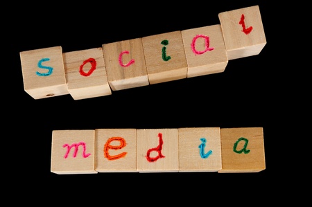 Social media words on group of wooden cubeの写真素材