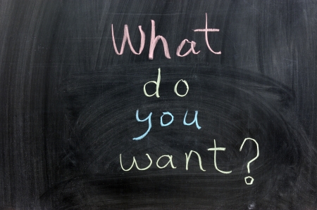 What do you want words written on chalkboardの写真素材