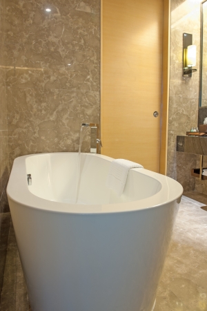 Modern bathtub in the bathroomの写真素材