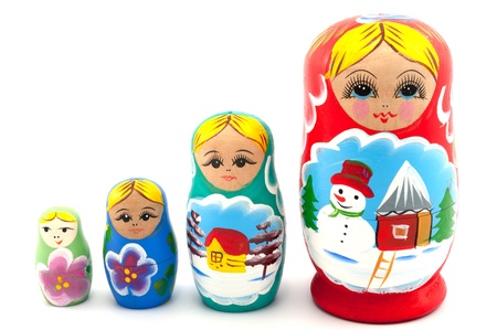 Group of nesting Dolls on white backgroundの写真素材