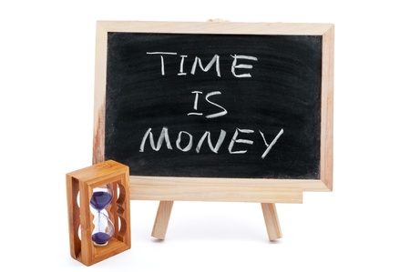 "Time is money" saying written on blackboardの写真素材