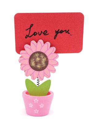 Love you words written on red paper of sun flower pot clipの写真素材