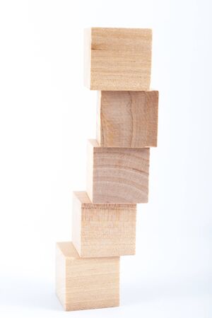 group of wooden blocks on white backgroundの写真素材