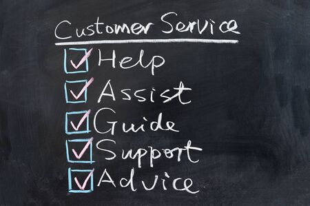 Customer service concept words written on the chalkboardの写真素材