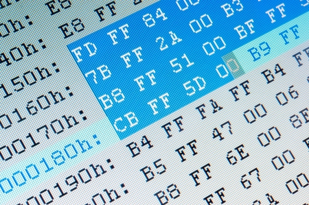 Hexadecimal data close up on computer LCD monitorの写真素材