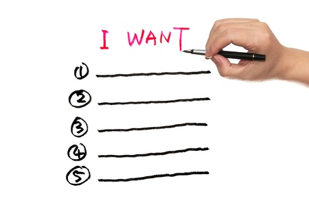 I want, wish list written on white paperの写真素材