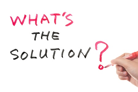 What's the solution? words written on white boardの写真素材