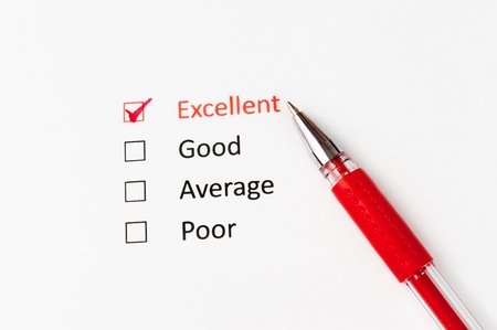 Ticking on excellent using a pen, other options include good, average and  poor