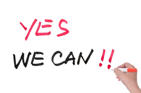 Yes we can words written on white boardの写真素材