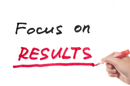 Focus on results words written on white boardの写真素材