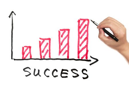 Success concept with bar chart drawn on white boardの写真素材