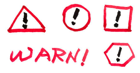 Group of warn sign drawn on white backgroundの写真素材