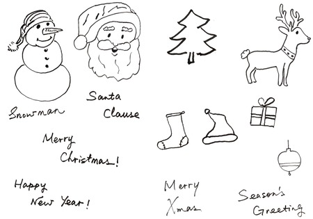 Christmas concept symbols drawn on white backgroundの写真素材