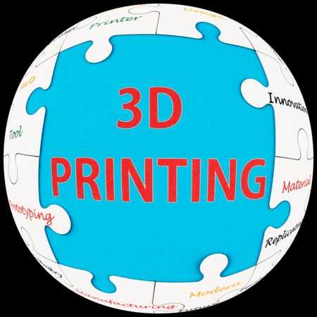 Concept words of 3D printing word cloud on puzzle sphereの写真素材