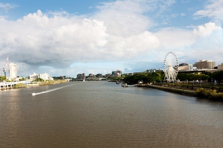 Landscape of Brisbane River with the Wheel of Brisbane on the backgroundの写真素材