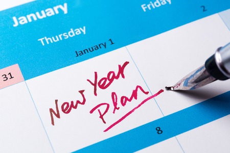 New year plan words written on calendarの写真素材