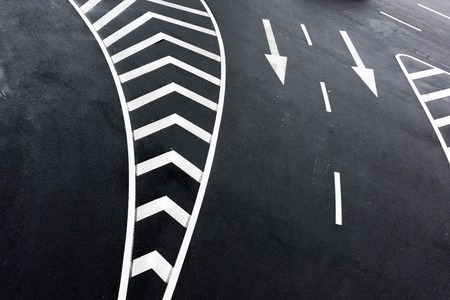 Marks on the road from high angle viewの写真素材
