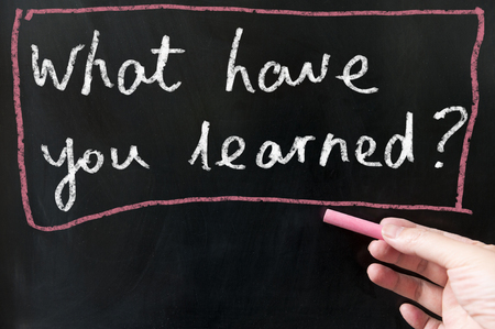 What have you learned words written on blackboard using chalkの写真素材