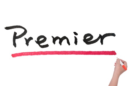 Premier word written on white paperの写真素材