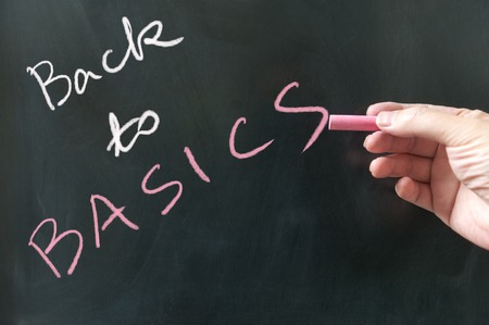 Back to basics words written on blackboard using chalkの写真素材