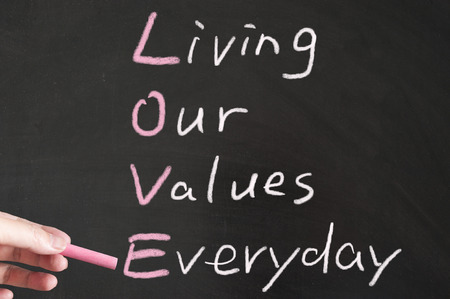 Living our values everyday words written on the blackboard using chalkの写真素材