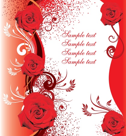 Bouquet of red roses on framework from a tape with knotsのイラスト素材