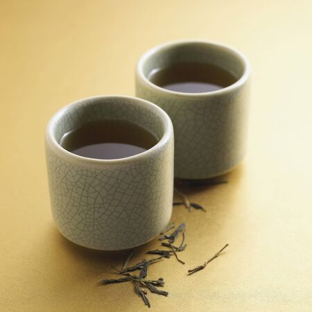 Green Tea and Leavesの写真素材