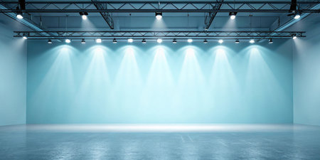 Empty stage with spotlights and concrete floor. 3D Renderingの素材