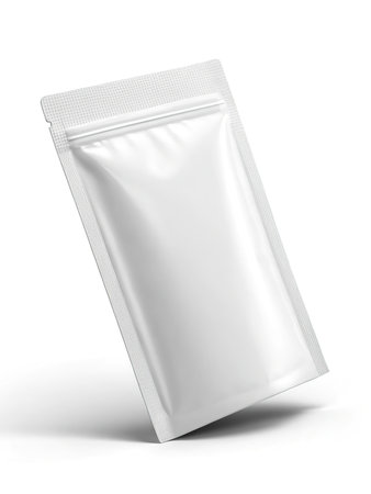 3d rendering of a white plastic sachet pack isolated on white backgroundの素材