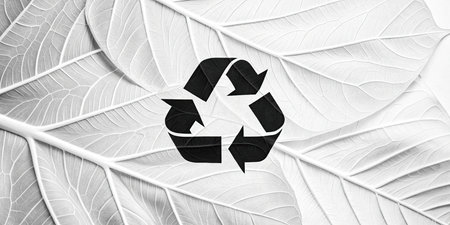Black and white recycling symbol on a leaf of a plant. Recycling conceptの素材