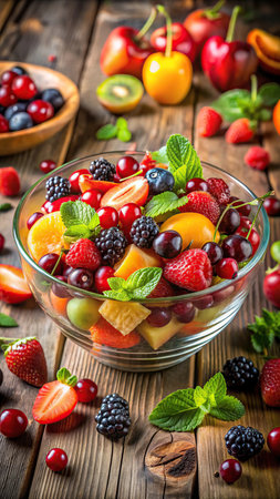 Fresh fruit salad with strawberries, raspberries, blackberries and cherriesの素材