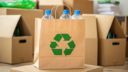 Recycling symbol in paper bag. Recycling concept.の素材