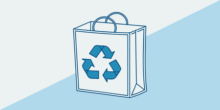 Shopping bag with recycling symbol on blue background. Vector illustration.の素材