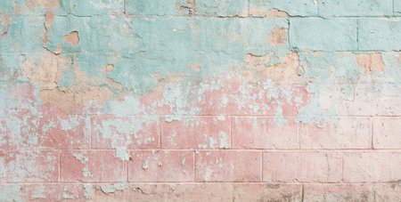 Texture of old rustic wall covered with blue and pink stuccoの素材