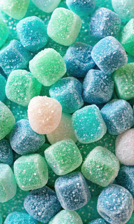 close up of a pile of colorful sugar coated marshmallows backgroundの素材