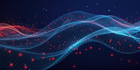 Abstract digital background with flowing particles. 3D illustration. Technology concept.の素材