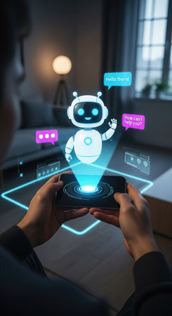 Robot chatbot. Artificial intelligence and machine learning technology concept.の素材