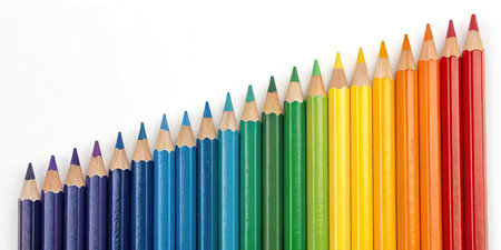 Colored pencils isolated on a white background. Studio shot.の素材