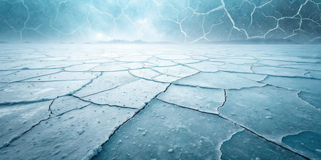 Cracks in the ice. Global warming concept. 3D renderingの素材