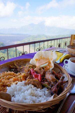 Delicious Indonesian food served at a restaurant located at Kintamani Bali Indonesiaの素材